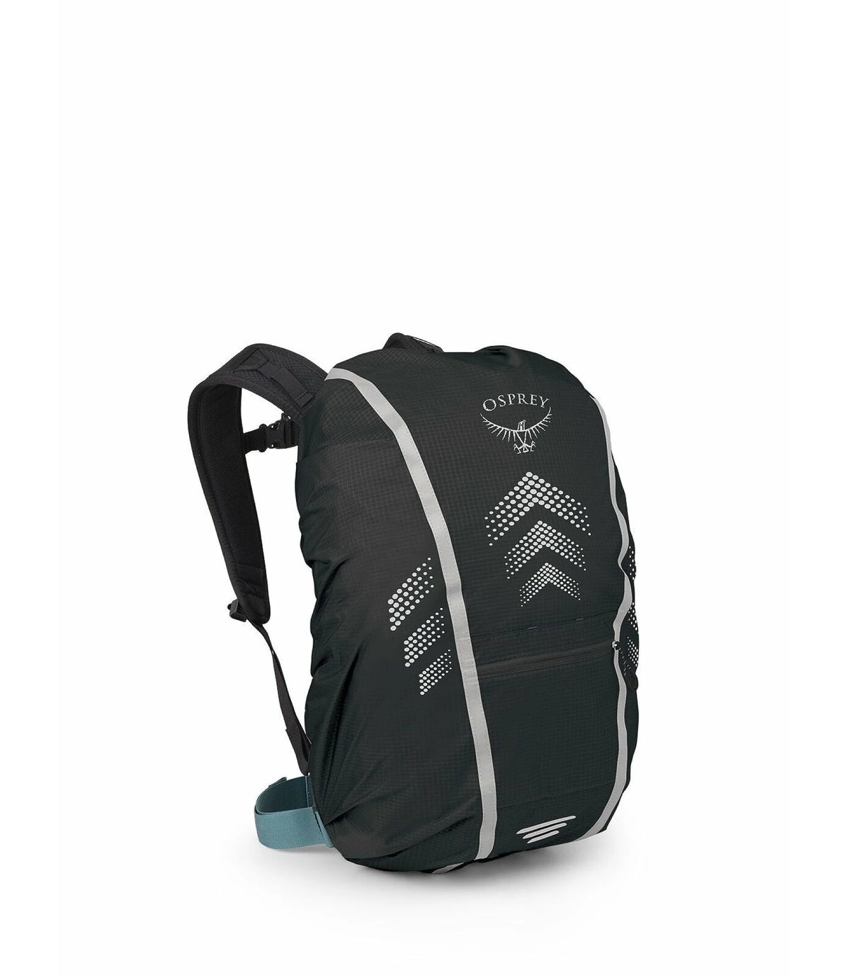 Osprey Hi-Vis Commuter Raincover in Black fitted to a daypack