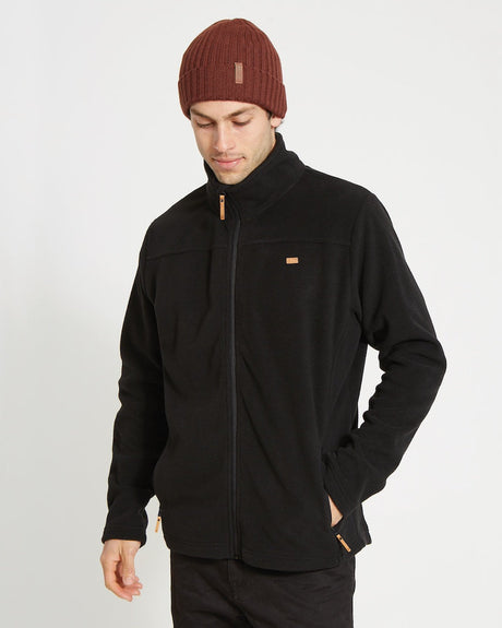 XTM Wanderer II Mens Fleece Jacket in Black, worn, front view