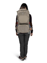 Osprey Poco LT Child Carrier in Tan Concrete, worn, back view