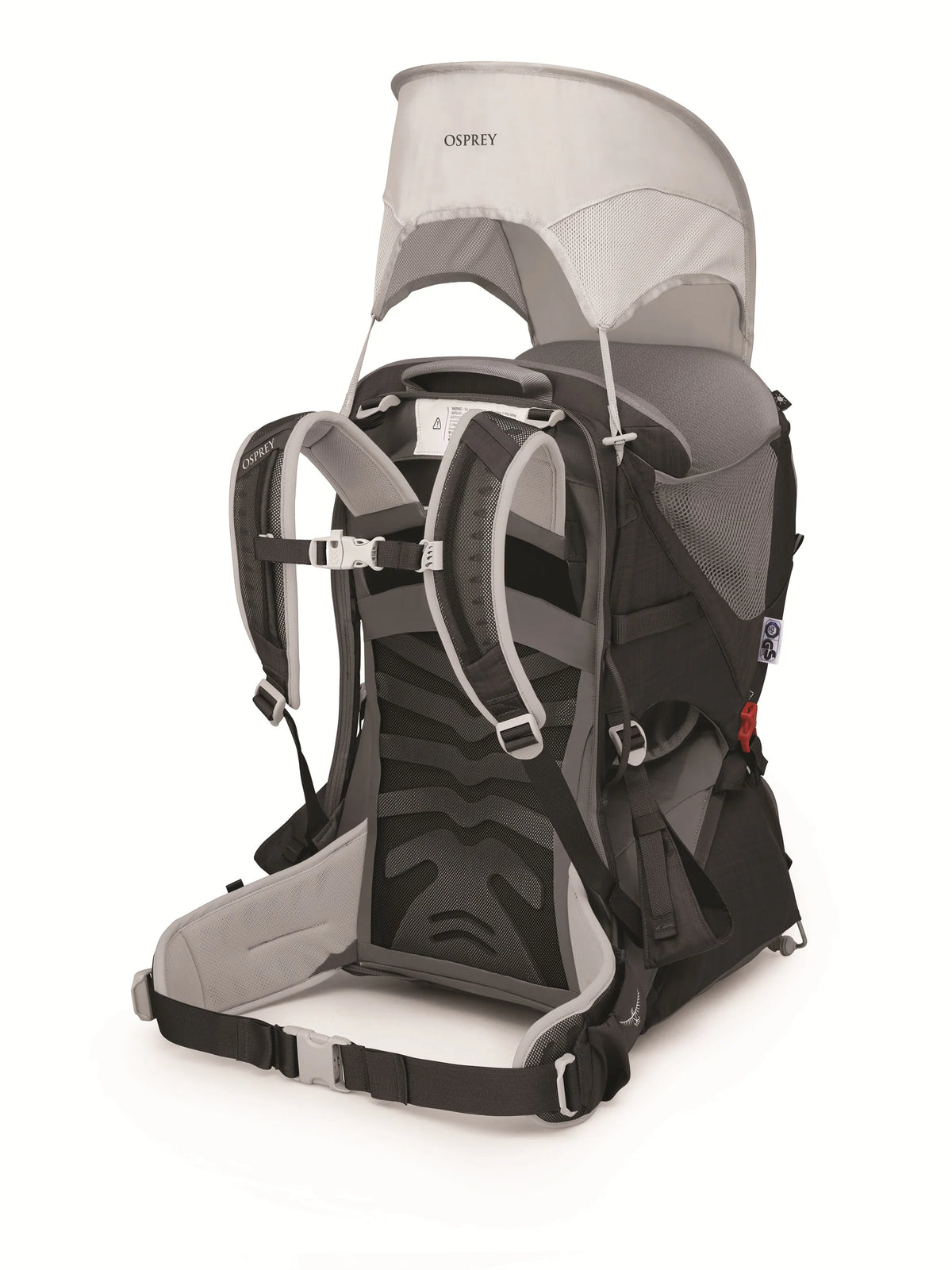 Osprey Poco LT Child Carrier in Black, with sunshade raised