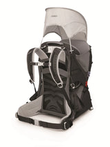 Osprey Poco LT Child Carrier in Black, with sunshade raised