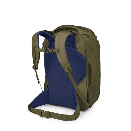 Osprey Sojourn Porter 30L travel pack in Moss Green, harness and back panel