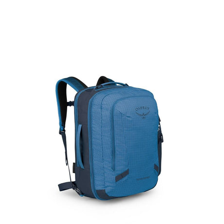 Osprey Transporter 36 travel pack in Blue Flame/Nocturnal Blue, three-quarter view
