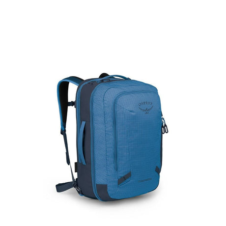 Osprey Transporter 44 travel pack in Blue Flame/Nocturnal Blue, three-quarter view