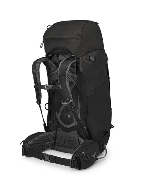 Osprey Kestrel 68 pack in Black, harness and back panel
